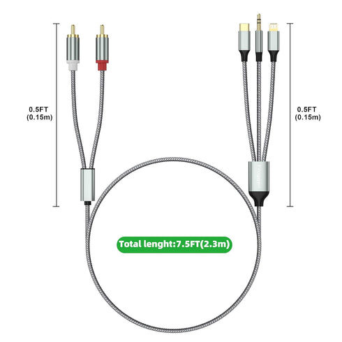 Lightning to RCA Audio Aux Cable, USB C to 2 RCA Audio Cable, RCA to 3.5mm Cable Compatible with Lightning USB C 3.5mm, for Home Theater, Speaker,...