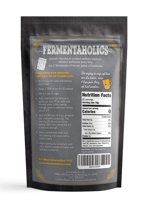 Fermentaholics USDA Certified Organic Kombucha Tea Blend 8 oz | Makes 22 Gallons | Kosher Certified | Organic Black and Green Tea Blend | Loose Le...