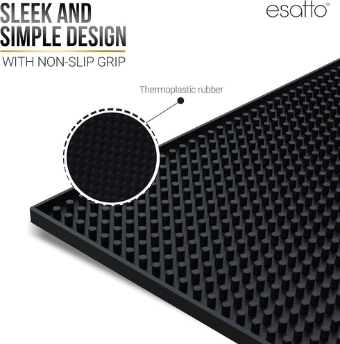 Esatto 12" x 6" Professional Service Mat, Black – Sturdy Thick Durable and Stylish Service Bar Mat for Spills, Coffee, Bars, Restaurants, Counter ...
