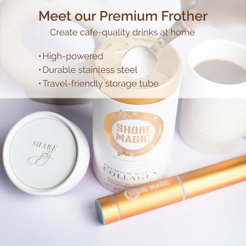Premium Frother, High-Powered Handheld Whisker, Stainless Steel Mini-Blender for Homemade Lattes & Cappuccinos, Battery Operated Premium Frother, ...