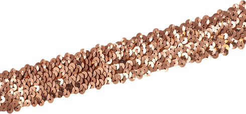 Mandala Crafts Elastic Sequin Ribbon Trim - 1.5 Inch Copper Sequin Elastic Trim for Sewing Dress Headband - 10 Yards Fabric Metallic Stretch Sequi...