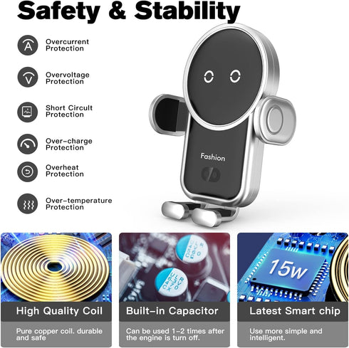 Wireless Car Charger, 15W Auto-Clamping Car Charger Mount, Air Vent Car Charging Holder for iPhone 14/14 Pro/13/13 Pro /12/12 Pro/ 11/11 Pro/Xr/Xs...