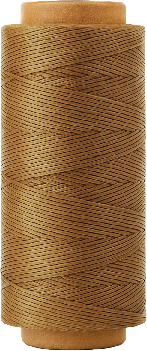 Mandala Crafts Tan Flat Waxed Thread for Leather Sewing - 273 Yds 150D 0.8mm Polyester Leather Thread String Waxed Cord for Leatherwork, Beading, ...