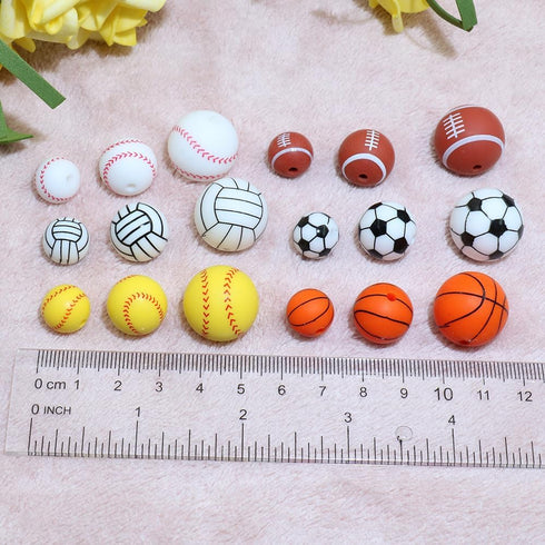 36pcs Silicone Beads for Pens Keychain Making 12mm 15mm Bulk Baseball Basketball Football Sport Focal Silicone Loose Beads Bracelet Necklace DIY C...