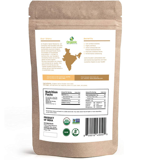 Organic Garlic Powder | 8 oz (226g) | USDA Organics and Non-GMO Verified Project Approved | Product of India | 100% Raw and Natural | Resealable K...