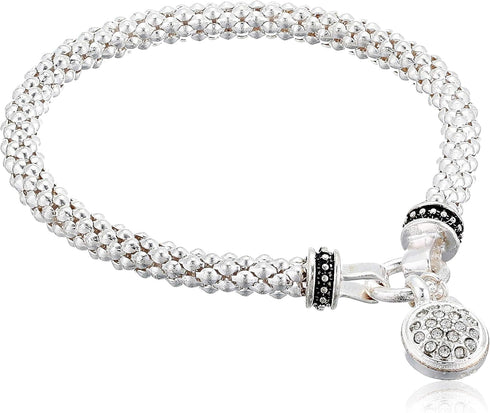 Nine West Women's Silvertone Crystal Pave Circle Stretch Bracelet...