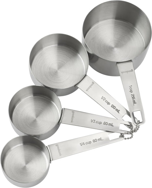 GoodCook Gourmet Measuring Cup Set, Stainless Steel 4-pc., 1/4, 1/3, 1/2, 1 Cup etched measurements...