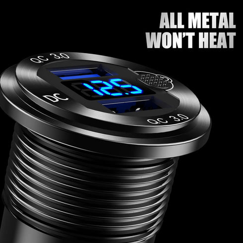 12V/24V USB Outlet Quick Charge 3.0 Dual USB Car Charger Socket with Blue Voltmeter, Waterproof Aluminum Cigarette Lighter USB Charger DIY Kit for...