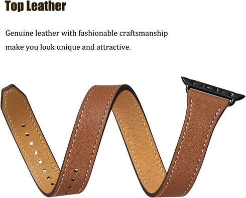 Bestig Bands Compatible with Apple Watch Band 40mm 41mm 38mm 42mm(Series 10) Women Men, Genuine Leather Double Tour Designed Slim Thin Strap for i...