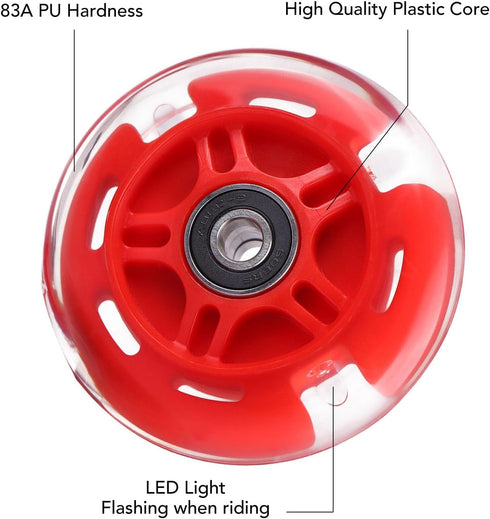 1-Pack 80mm Light Up Scooter Wheel Rear White Led Flashing Replacement Wheel for 3-Wheeled Kid Scooter (Red)...