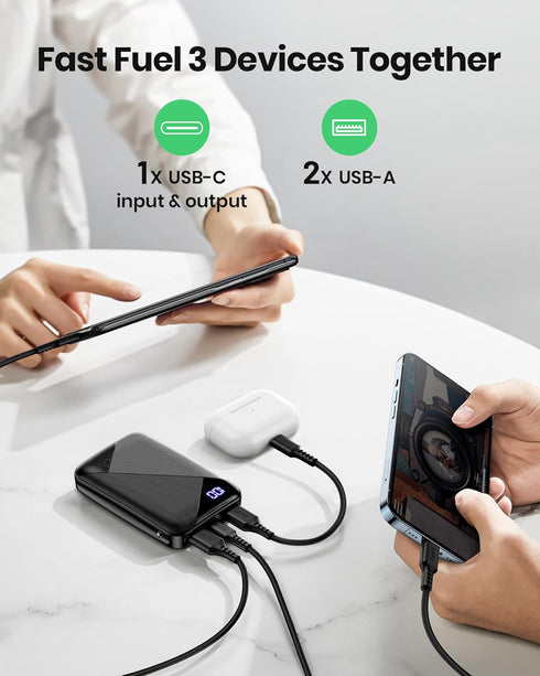 EAFU Portable Charger, Compact 10000mAh USB C Power Bank, Triple 3A High-Speed External Battery Pack with Flashlight for iPhone 15 14 13 12 11 X P...