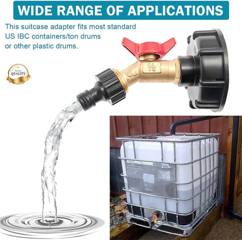 IBC Tote Adapter IBC Tote Fittings 275-330 Gallon Water Tank Adapter 2" Coarse Thread IBC Tote Valve & Lead-Free Brass Hose Faucet Valve and Garde...