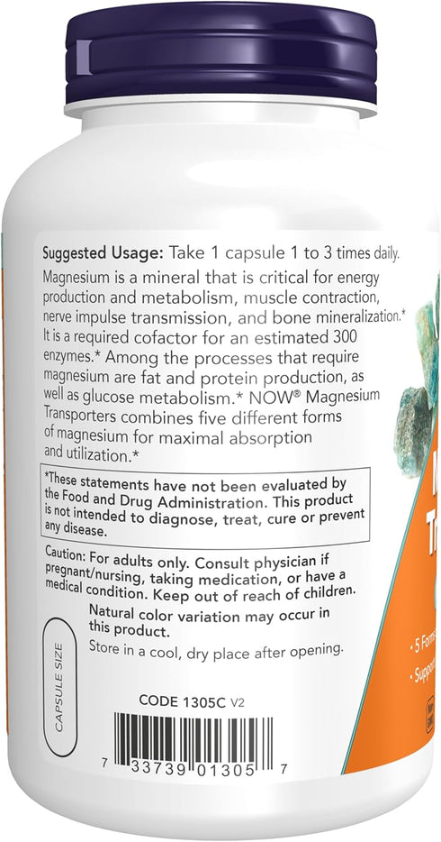 NOW Supplements, Magnesium Transporters with 5 Forms of Magnesium for Optimal Bioavailability, 180 Veg Capsules...