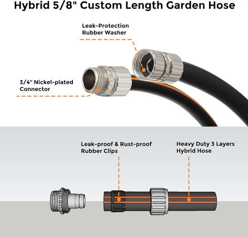 Giraffe Tools Leader Hose 5 ft, 5/8" Rubber Water Hose with Custom Length, Heavy Duty, No Kink, Flexible Garden Hose with Male to Female Fittings ...