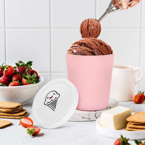 Ice Cream Containers (2 Pack - 1 Quart Each), Freezer Containers for Homemade Ice Cream Storage - Pink...