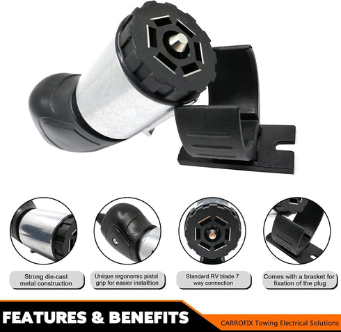 RV Blade 7 Way Metal Trailer End Connector Plug with Mounting Bracket Kits...