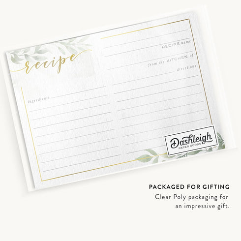 Dashleigh Farmhouse Greenery Recipe Cards with Gold Foil - 48 Double Sided 4x6 Cards - Sage Green Rustic Kitchen & Bridal Shower Gift...