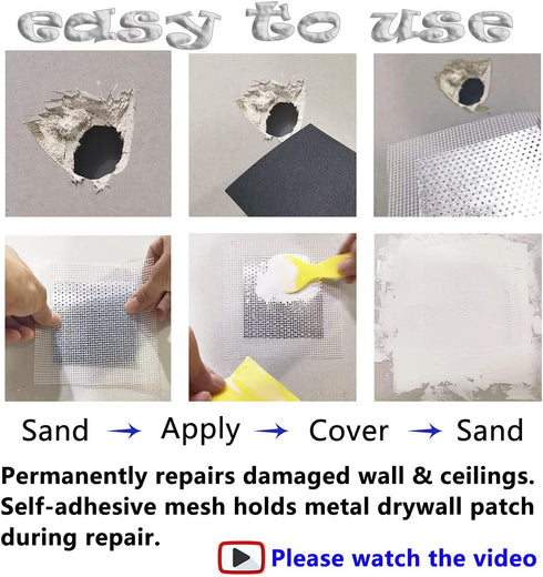 Drywall Repair Patch, Wall Patch Repair Kit, Self Adhesive Wall Mesh Repair, Large Hole Patch for Drywall, Sheet Rock Patch, Aluminum Sheetrock Ce...