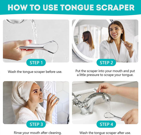 2 Pack Metal Tongue Scraper for Adults, Stainless Steel Tongue Cleaner with Travel Case, Reusable Tongue Scraper for Oral Care...