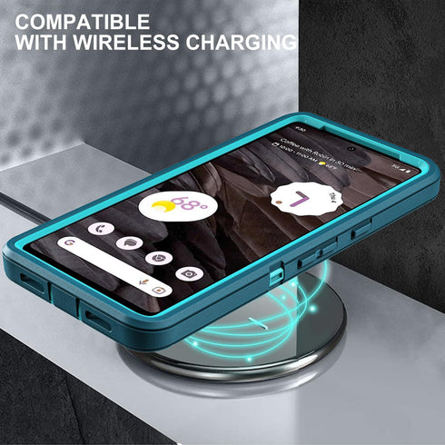 for Google Pixel 7a Case, Military Grade 3 in 1 Heavy Duty Shockproof/Drop Proof/Dust Proof Case with 2Pcs Tempered Glass Screen Protector (Blue/T...