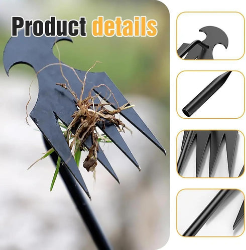 2 Pack Uprooting Weeding Tool, Gardening 4 Claw Hand Weed Remover Tool and L-Shape Manual Grass Removal Set, Manganese Steel Weeder Puller for Law...