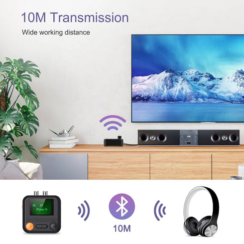 Bluetooth 5.2 Transmitter Receiver, 2 in 1 Bluetooth Audio Adapter with 1.44 Inch Large LCD Display, Bluetooth AUX Adapter with RCA/3.5mm AUX Port...