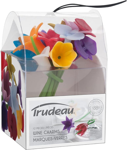 Trudeau Duo Tone Floral Wine Charms, Multicolor, Set of 12...
