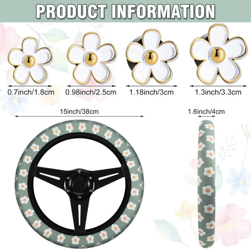 Frienda Cute Steering Wheel Cover Flower Steering Wheel Cover Floral Steering Wheel Cover for Girls with 4 Pieces Cute Flowers Car Air Vent Clips ...