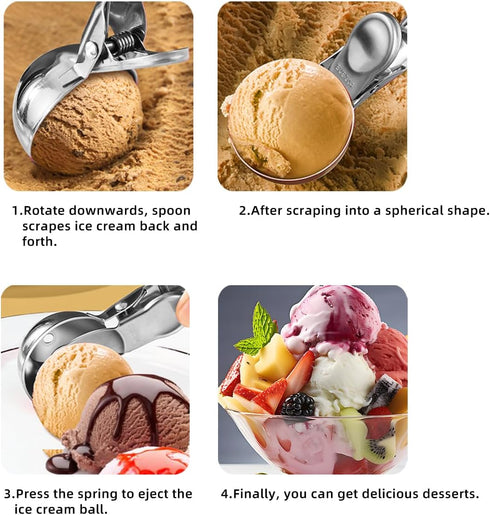 Ice cream scoop,With trigger,Stainless Steel Metal,Sturdy and durable,Useful spooner,Convenient to use,Gift,Set of 3,Dessert spoons used for cake ...