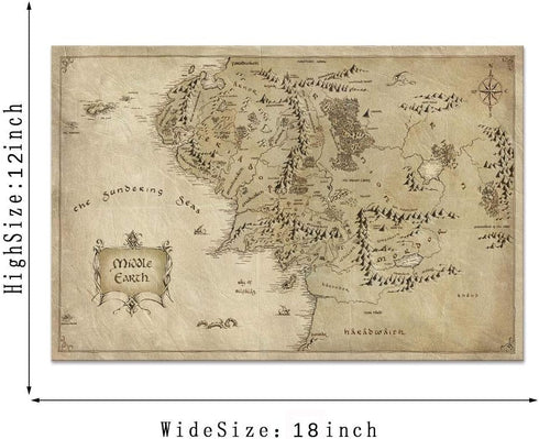 Yatsen Bridge Vinatge Wall Art Picture Canvas Painting Map of Middle Earth Poster HD Print Home Decor Artwork for Living Room Bedroom Office Stret...