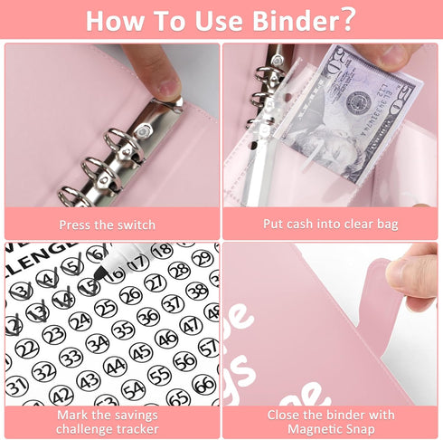 100 Envelopes Money Saving Challenge Binder - A5 Budget Binder with Cash Envelopes - $5,050 Saving Challenge Planner Book (Pink)...