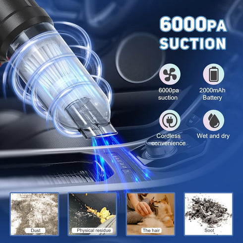 Handheld Vacuum Cordless, 9000Pa Powerful 120W High Power Car Vacuum Rechargeable, 3 in 1 Portable Air Duster with Multi-nozzles & Floor Brush, Mi...