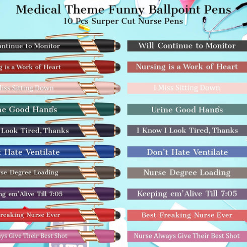 Nurse Pens,for Work Funny Pens Black Ink Ballpoint Pens Gift for Coworker Doctor Nurses Nursing Students Women Men on Nurses week Nurse's day (Sty...