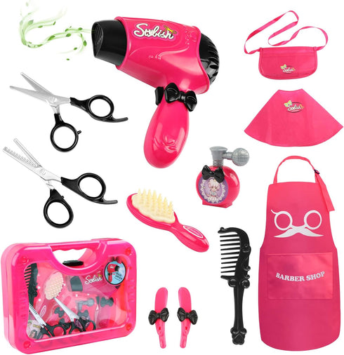 Girls Beauty Salon Set Pretend Play Stylist Hair Cutting Kit Hairdresser Toys with Hair Dryer, Scissors, Barber Apron and Styling Accessories...