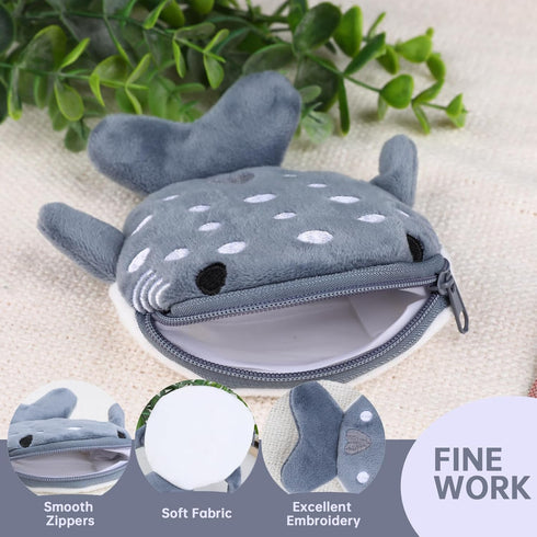 Shark Coin Purse Cute Small Wallet Plush Cartoon Cosmetic Items Bag Animal Zipper Keychain Change Purse Mini Earphone Bag Funny Novelty Coin Pouch...