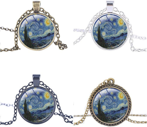 Starry Night Vincent Van Gogh Round Pendant Necklace with 26" Rolo Chain...