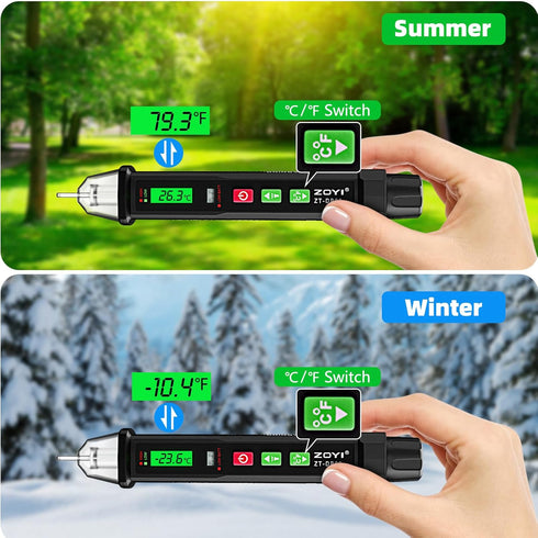 Voltage Tester - 2024 Professional Electrical Tester with LED Light, Non Contact Voltage Tester with Temperature Display, Battery-Operated Electri...