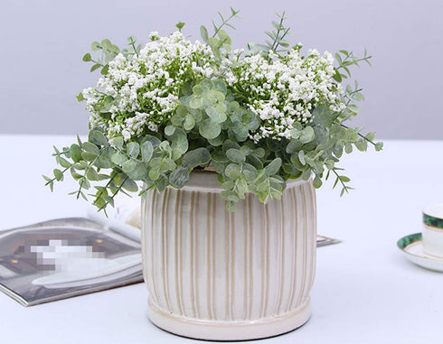 Artificial Flowers Eucalyptus Leaf Babys Breath Gypsophila Bouquets Wedding Party Home Decor,Pack of 1(White)...