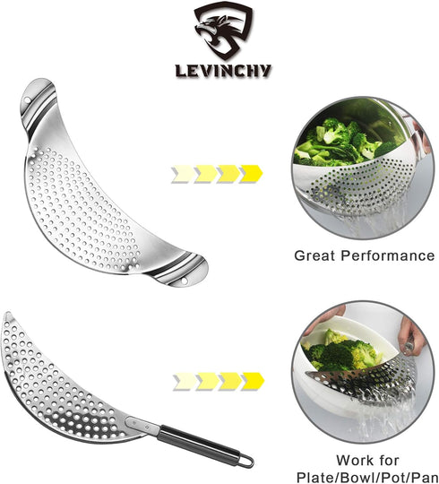 Pot Strainer Set 2 Pieces Stainless Steel Strainers Set, Easy Draining Durable Dishwasher Safe, Work for All Cooking Kitchenware, Noodles Pasta Fr...