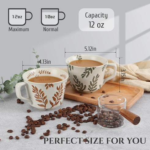 Ceramic Coffee Mug, 12oz Novelty Unique Teacup with Large Handle, Stoneware Cup for Tea Mocha Latte Cappuccino Espresso, Gift for Women and Men (1...