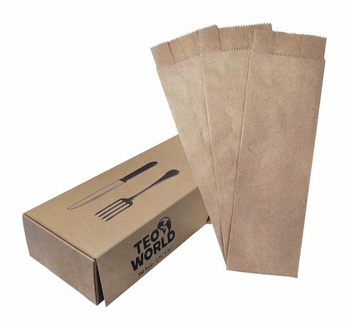 100 Pack 100% Brown Kraft Paper Bags, 2.75 x 10 inches Brown Plain Bag Kitchen Cutlery Utensils Holder...