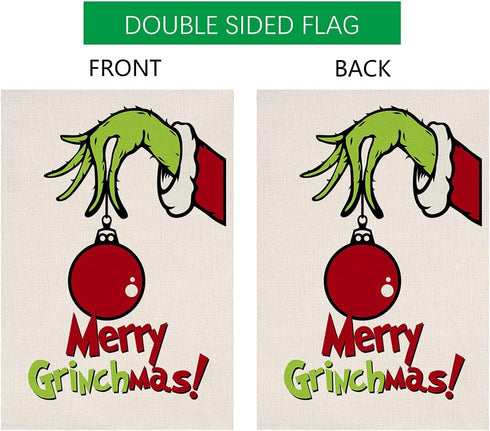 Grinch Merry Christmas Small Garden Flag Vertical Double Sided Burlap Red Green Yard Outdoor Decoration 12 x 18 Inches...