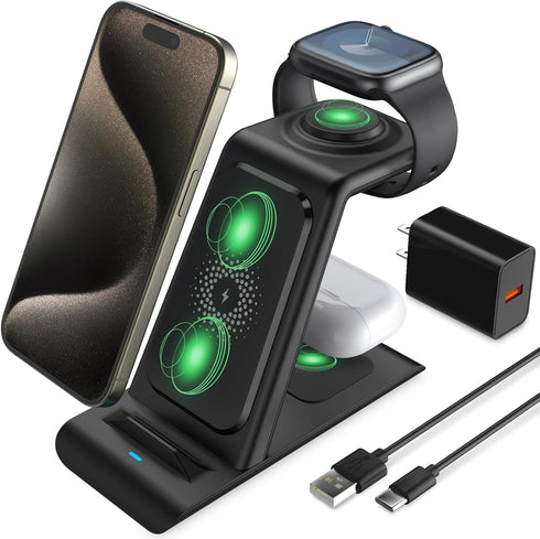 HATALKIN 3 in 1 Wireless Charging Station Compatible for Apple Products Multiple Devices Charger for Apple Watch ultra 9 8 7 SE 6 5 4 AirPods Pro ...