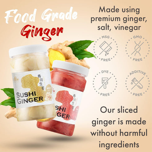 Fusion Select Sushi Ginger - Natural Sliced Gari, Pickled Ginger for Sushi - No MSG, Non-GMO - Spicy, Sour, Sweet & Salty Taste Notes - Side Dish ...