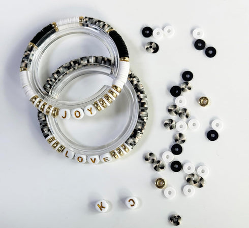 Beads for Bracelets Making Kit Black and White 6mm Clay Beads Jewelry Making Kit with Elastic Strings...