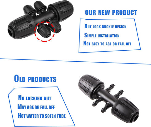 1/2 Inch to 1/4 Inch Tubing Irrigation Fittings for (1/2'' ID x 0.60''-0.63'' OD) 16mm Drip Tubing,Locked Barbed Tee Connectors (10 Pcs Barbed Tee...
