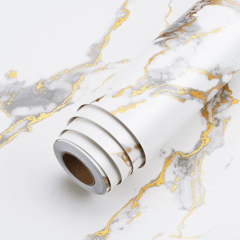 LACHEERY Thick White Marble Contact Paper for Countertops Waterproof Contact Paper Peel and Stick for Cabinets Removable Matte Gold Grey White Mar...