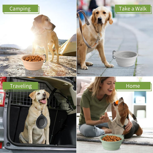 Dog Bowl Pet Travel Collapsible Bowls 2 Pack, Portable Foldable Cats Dogs Water Dish Puppy Bowl for Walking Parking Traveling, Silicone One-Piece ...