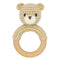 Safari Animals Wooden Baby Rattle Toys Stuffed Crochet Rattle with Teether Ring for Newborn, Beige Bear...