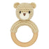 Safari Animals Wooden Baby Rattle Toys Stuffed Crochet Rattle with Teether Ring for Newborn, Beige Bear...